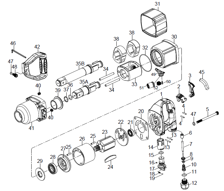 Baghåndtag for 518 4110 1" Luftnøgle AOK #01