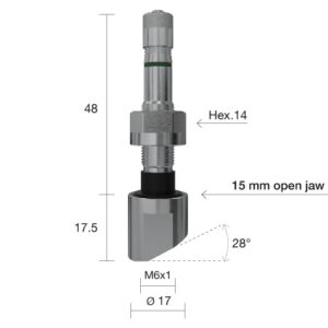 TPMS Alcoa Ventil 17.5-48xØ9.7mm Sensor vinkel 28°